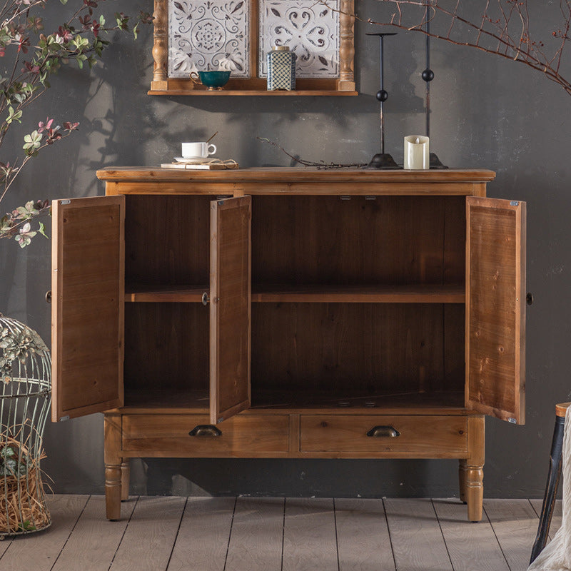 Industrial Wooden Cabinet with Turned Legs and Drawers in Brown