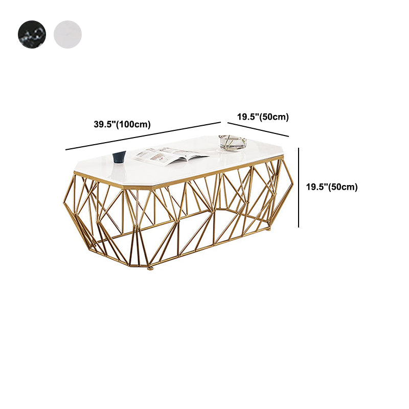 Glam Coffee Table with Iron Frame and Marble Top Cocktail Table