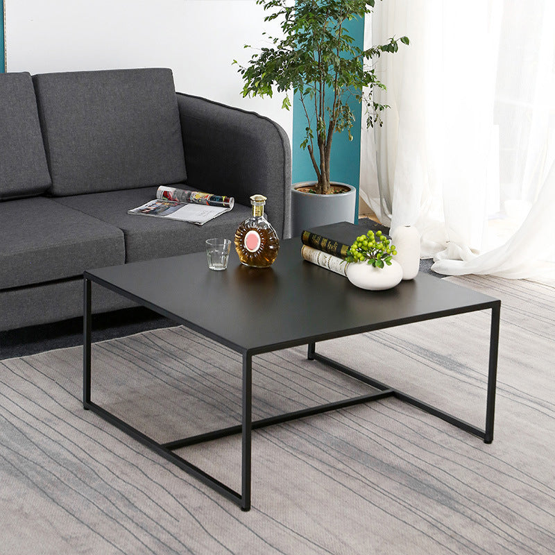 Mid-Century Modern Iron Square Coffee Table with Trestle Base Cocktail Table