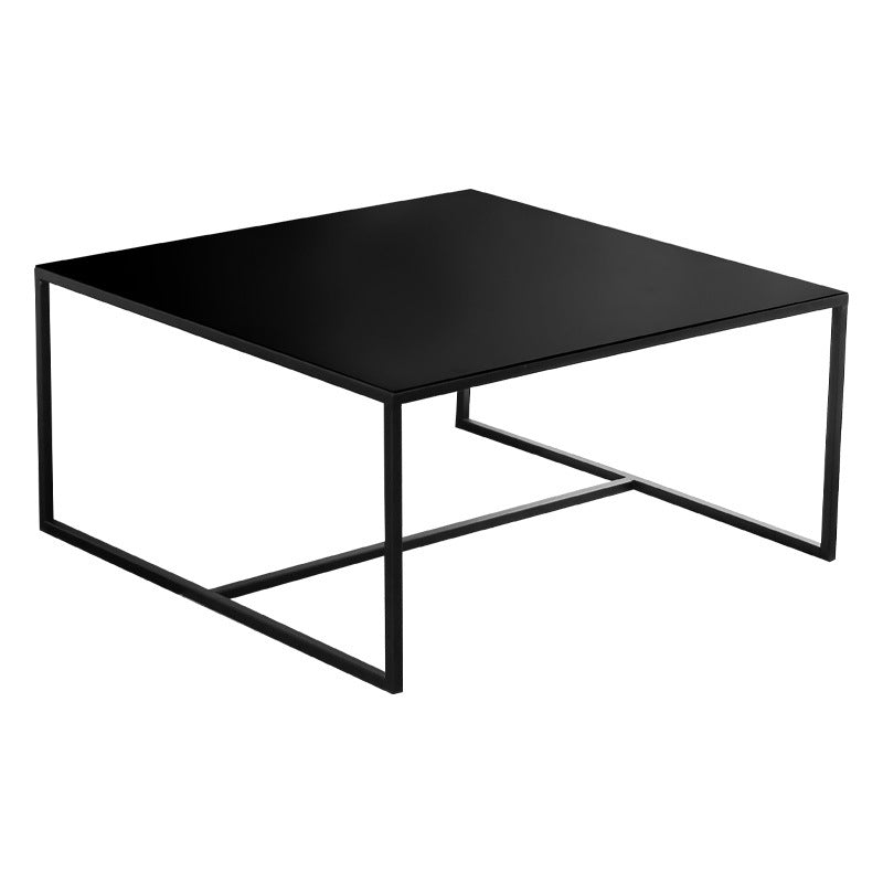 Mid-Century Modern Iron Square Coffee Table with Trestle Base Cocktail Table