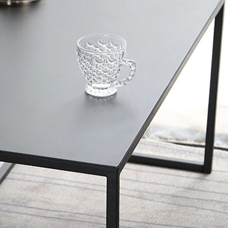 Mid-Century Modern Iron Square Coffee Table with Trestle Base Cocktail Table