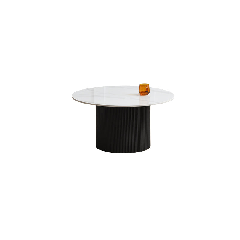 Slate Round Coffee Table Pedestal Cocktail Table Set in White