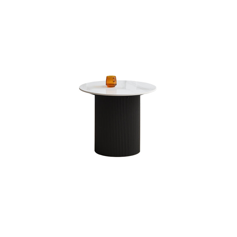 Slate Round Coffee Table Pedestal Cocktail Table Set in White