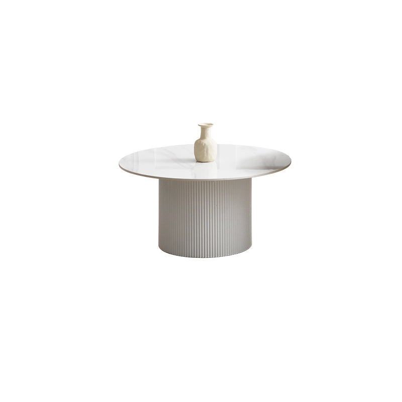 Slate Round Coffee Table Pedestal Cocktail Table Set in White