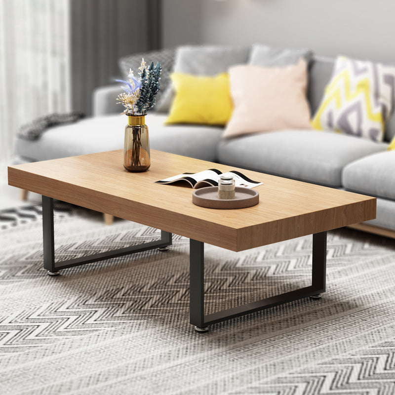 Scandinavian Rectangle Cocktail Table with Solid Wood Top and Iron Sled Base
