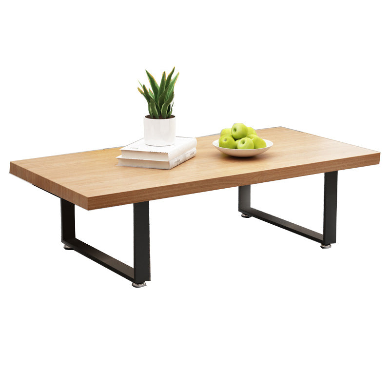Scandinavian Rectangle Cocktail Table with Solid Wood Top and Iron Sled Base