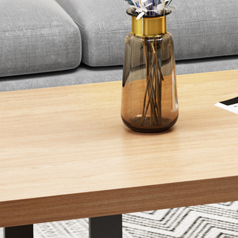 Scandinavian Rectangle Cocktail Table with Solid Wood Top and Iron Sled Base