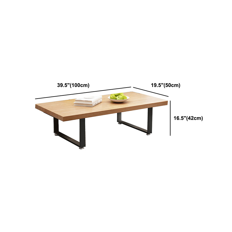 Scandinavian Rectangle Cocktail Table with Solid Wood Top and Iron Sled Base