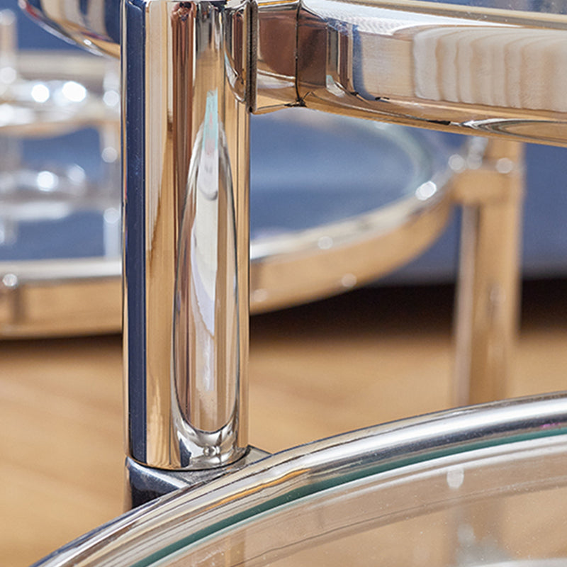 Extendable Coffee Table Glass with Round Top and Stainless Steel Base