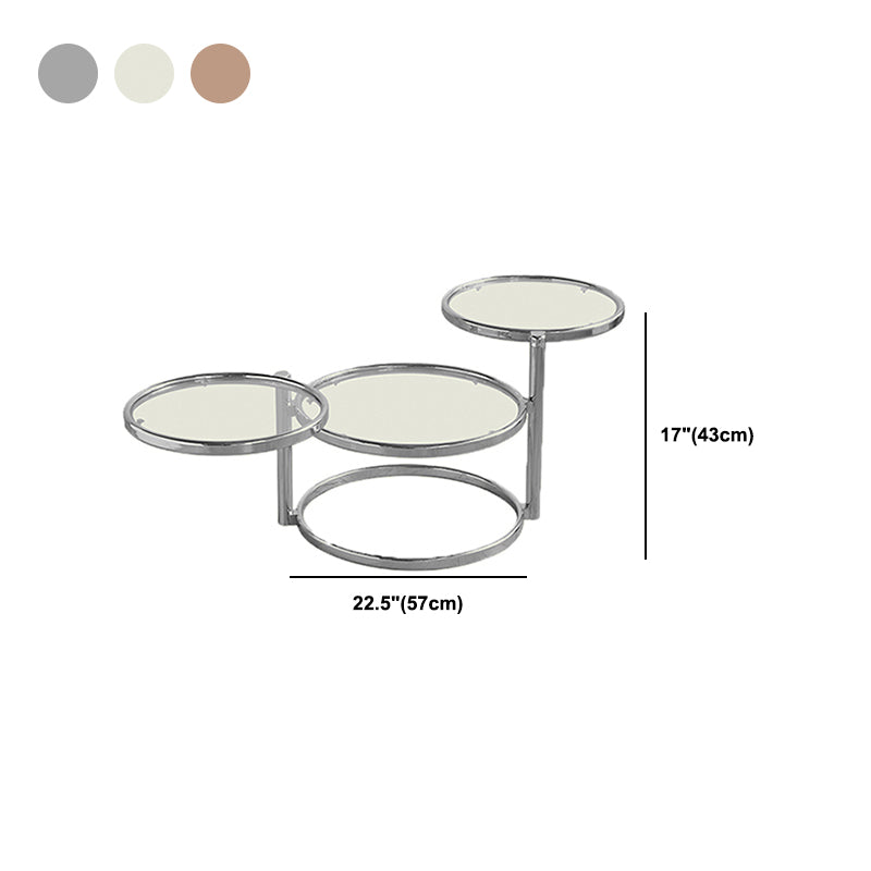 Extendable Coffee Table Glass with Round Top and Stainless Steel Base