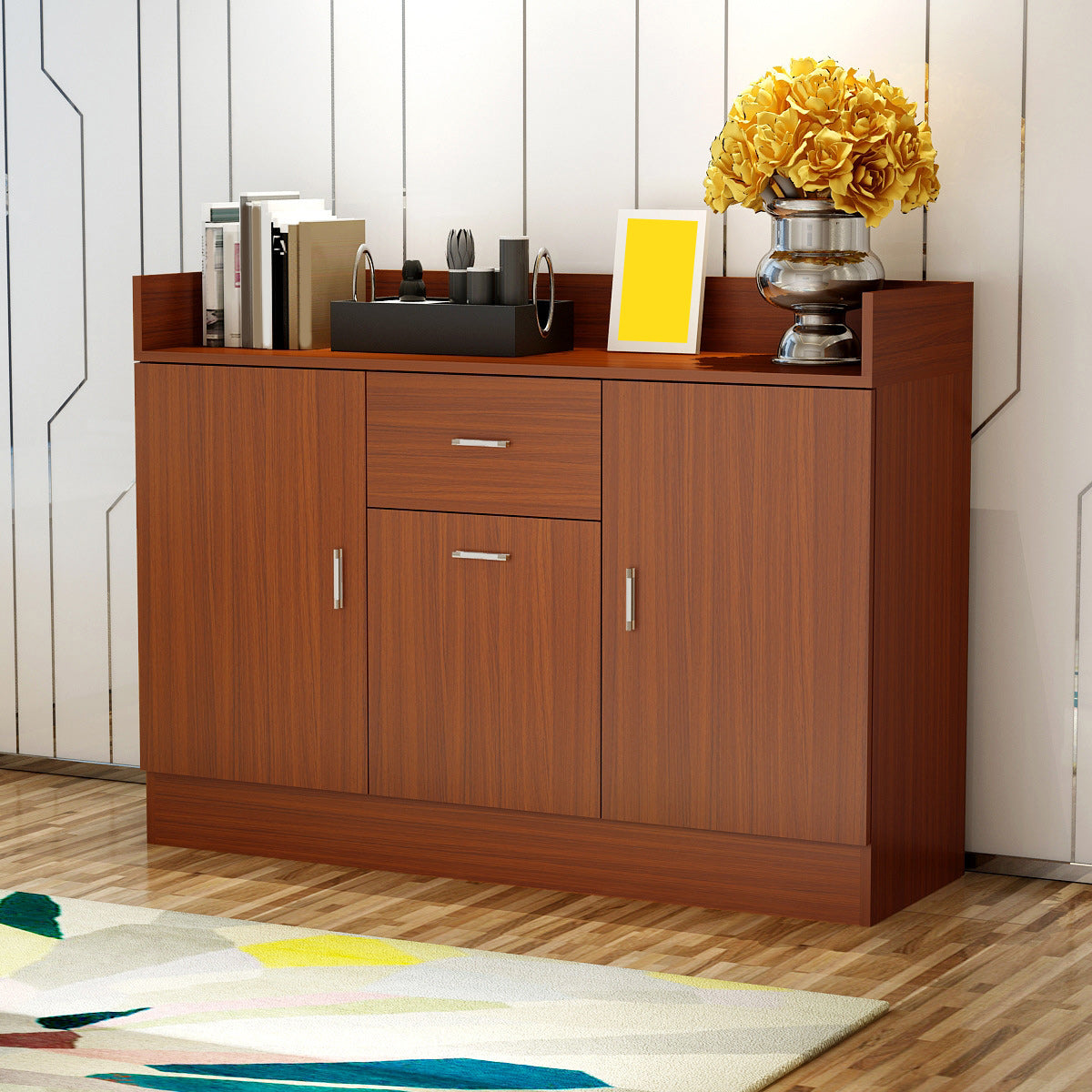 Mid-Century Modern Storage Cabinet Square Accent Cabinet with Drawer