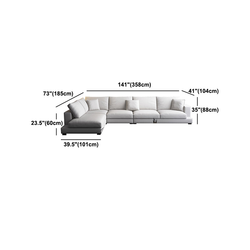 Fabric Pillow Back Sectional Sofa Square Arm Sectional in Gray