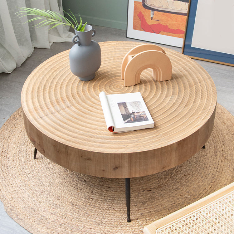 Round Sold Wooden Coffee Table with Black Base and Brone Top