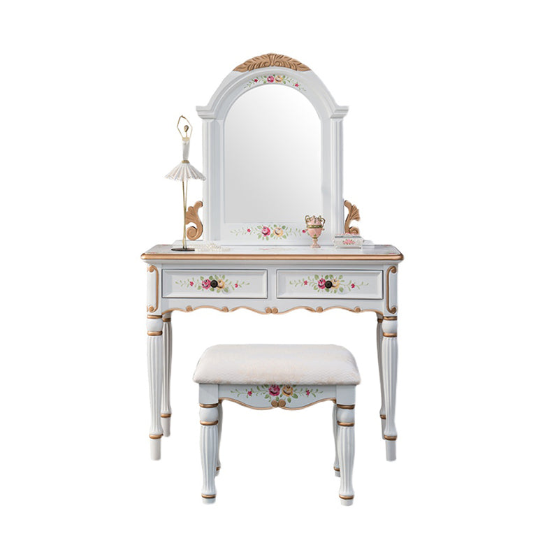 Wood Vanity Set 17.71" Wide Make-up Vanity with 2 Storage Drawers and Stool
