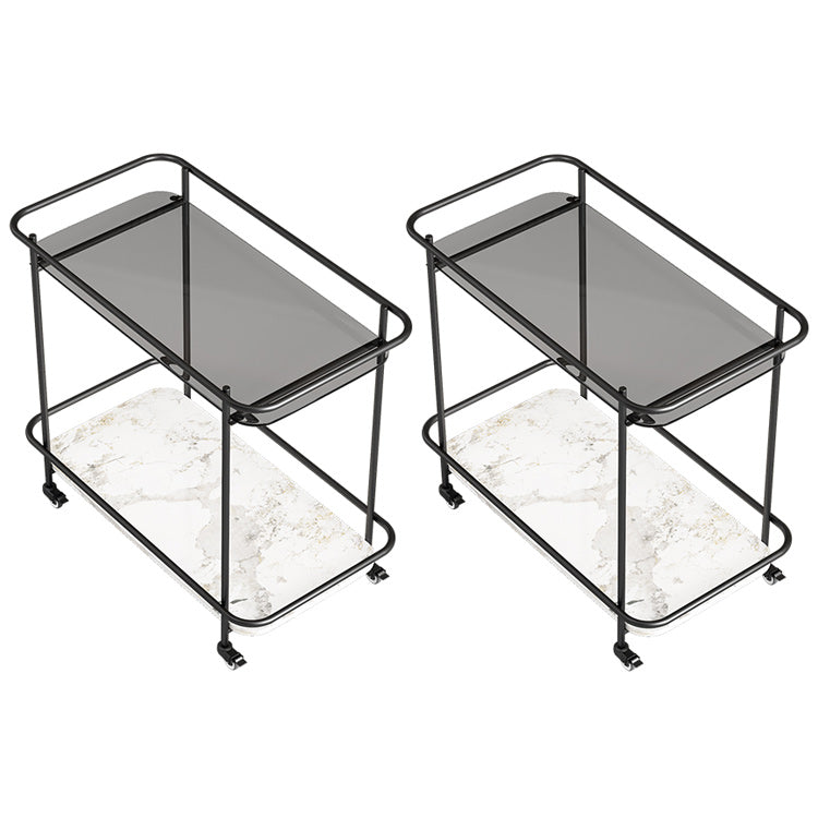 Contemporary Rectangular Side Table with Shelf, Glass Top Corner Table