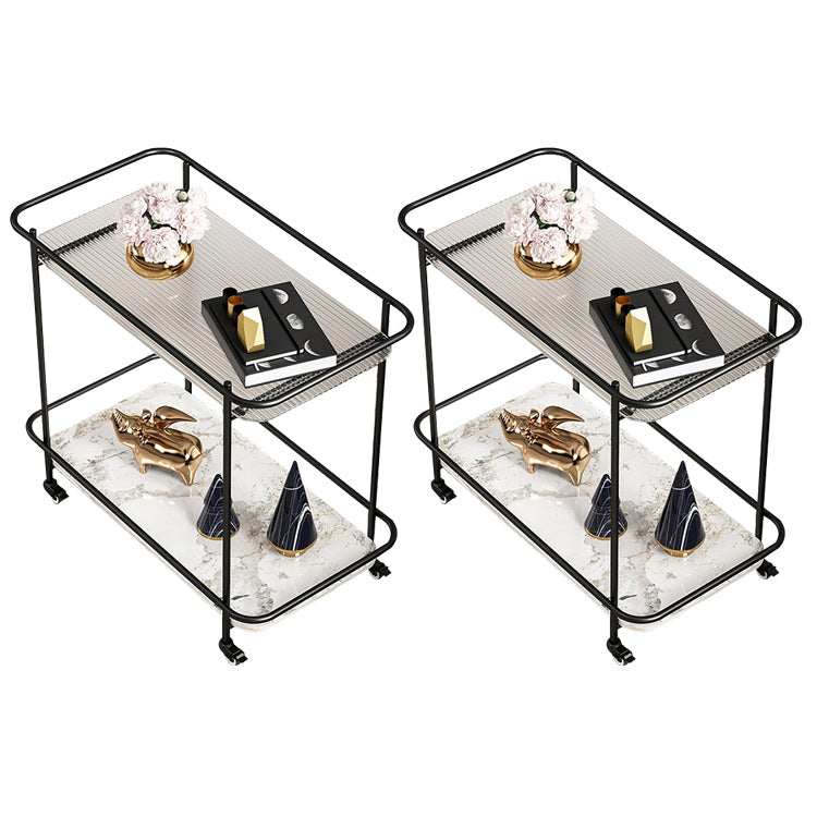 Contemporary Rectangular Side Table with Shelf, Glass Top Corner Table