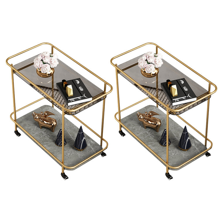 Contemporary Rectangular Side Table with Shelf, Glass Top Corner Table