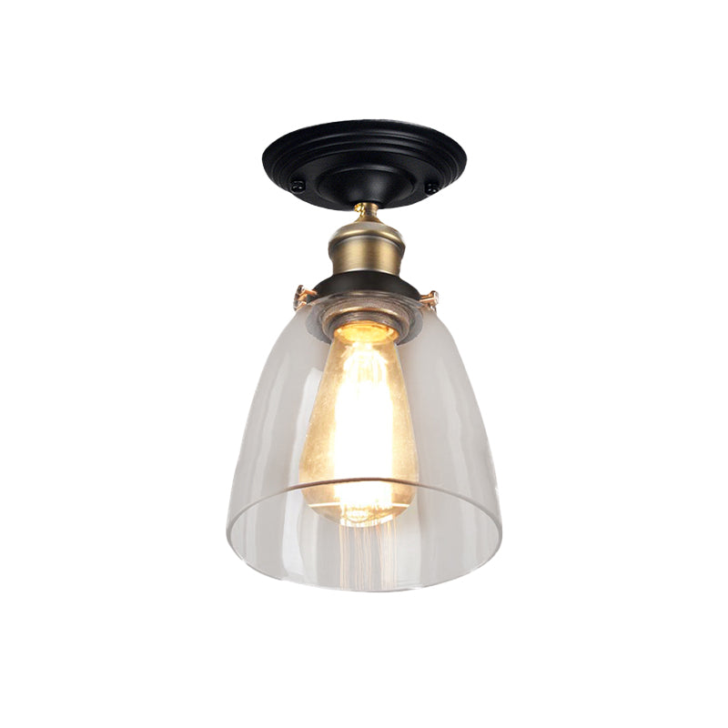 Luminaire à une ampoule, luminaire semi-encastré en verre transparent, cône vintage, en laiton antique, pour couloir