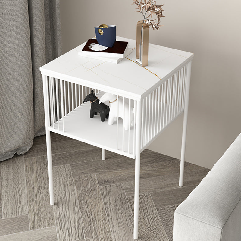 Modernistic Metal 4 Legs End Table Square Slate Top End Table