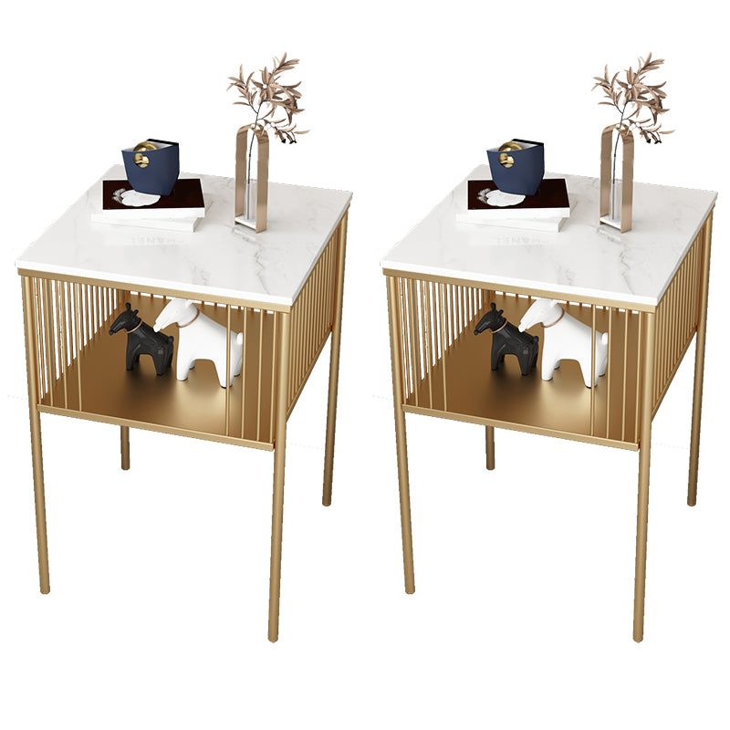 Modernistic Metal 4 Legs End Table Square Slate Top End Table