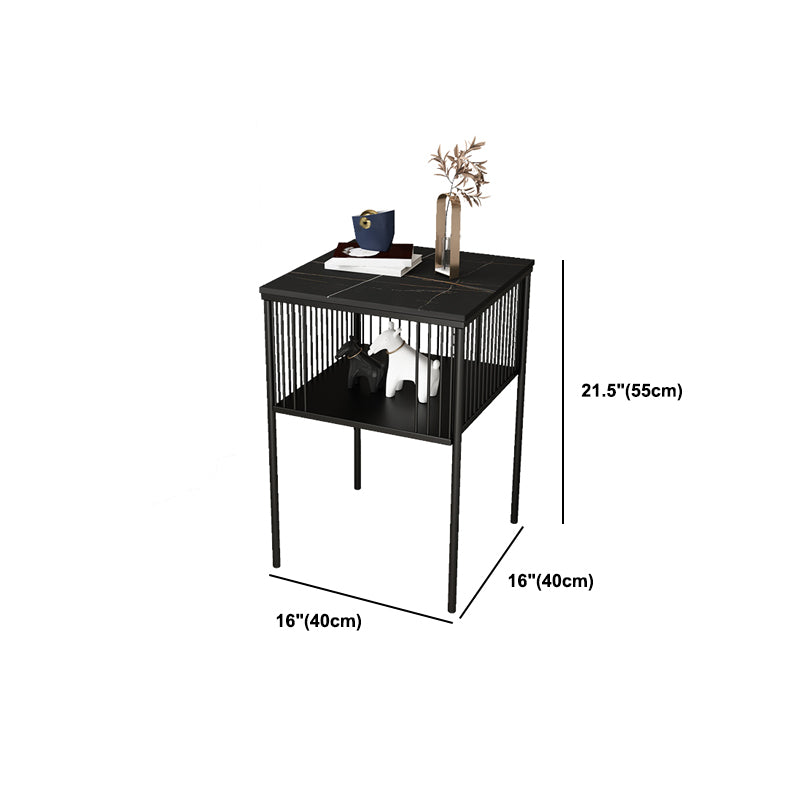Modernistic Metal 4 Legs End Table Square Slate Top End Table