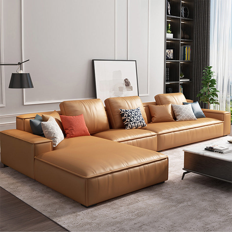 Nordic Recessed Arm Stationary Faux Leather Living Room Sofa Chaise