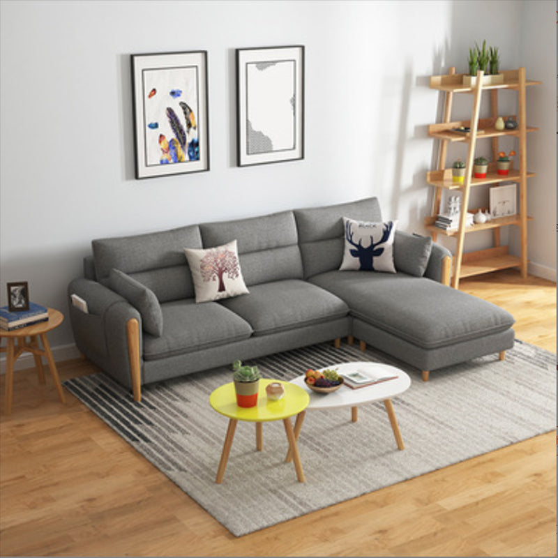 Contemporary Fabric Living Room Square Arm Cushions Sofa Chaise