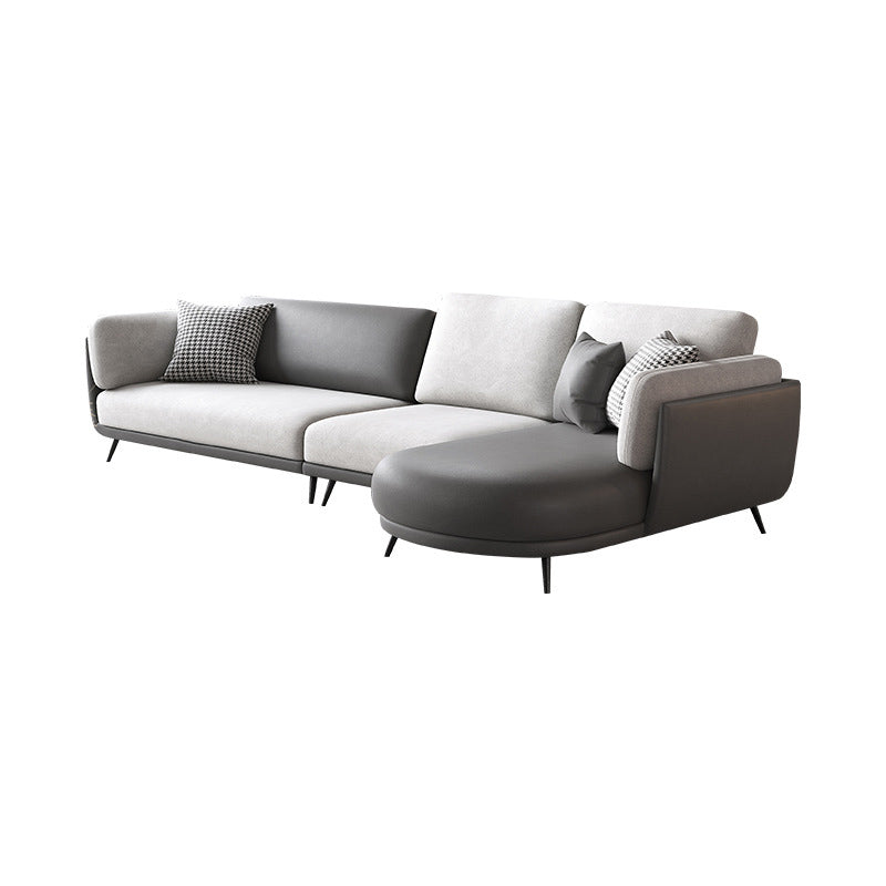 Nordic Faux Leather Living Room Stationary Pillow Top Arm Sofa Chaise