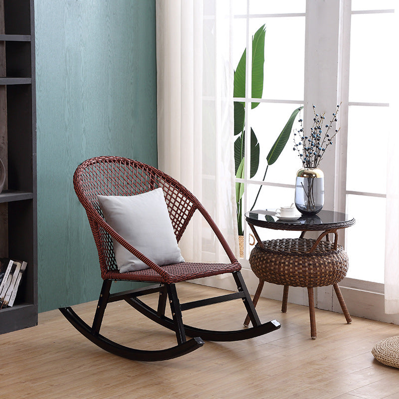 Rattan Rocker Chair Mid-Century Modern Rocking Chair with Gray Frame