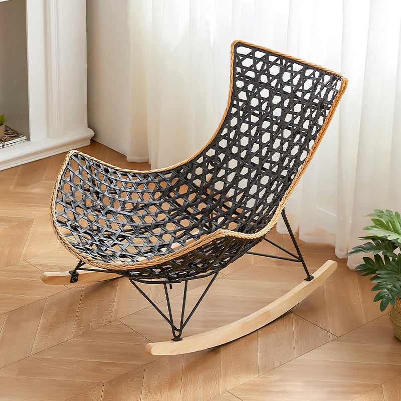 Rattan Rocking Chair Modern Wing Back Rocker Chair for Living Room