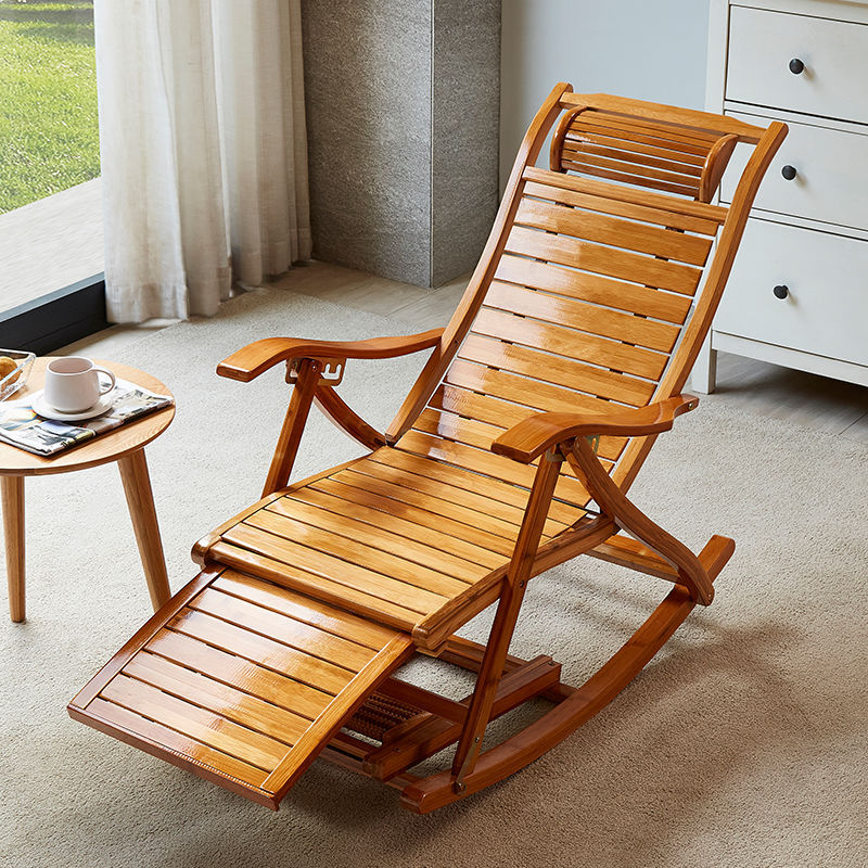 Modern Rocking Chair Bamboo Rocker Chair with Removable Cushions
