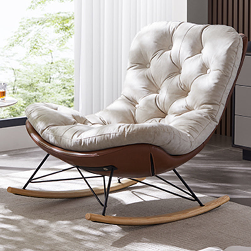 Modern Style Rocking Chair Faux Leather Upholstered Chair with Button-Tufted