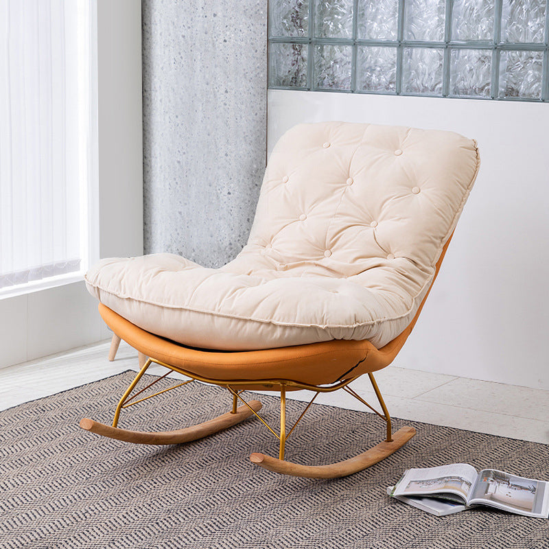 Button-Tufted Rocking Chair Modern Fabric Patchwork Rocking Chair with Ottoman