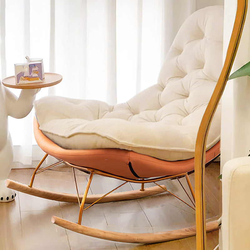 Button-Tufted Rocking Chair Modern Fabric Patchwork Rocking Chair with Ottoman