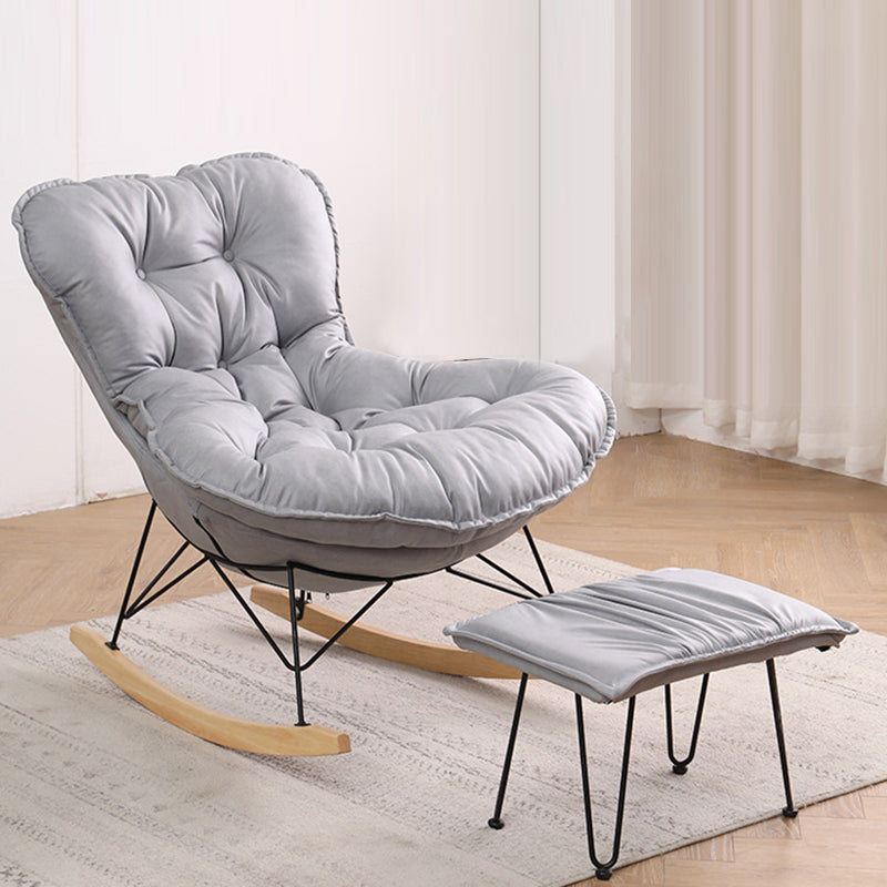 Button-Tufted Rocking Chair Modern Fabric Patchwork Rocking Chair with Ottoman