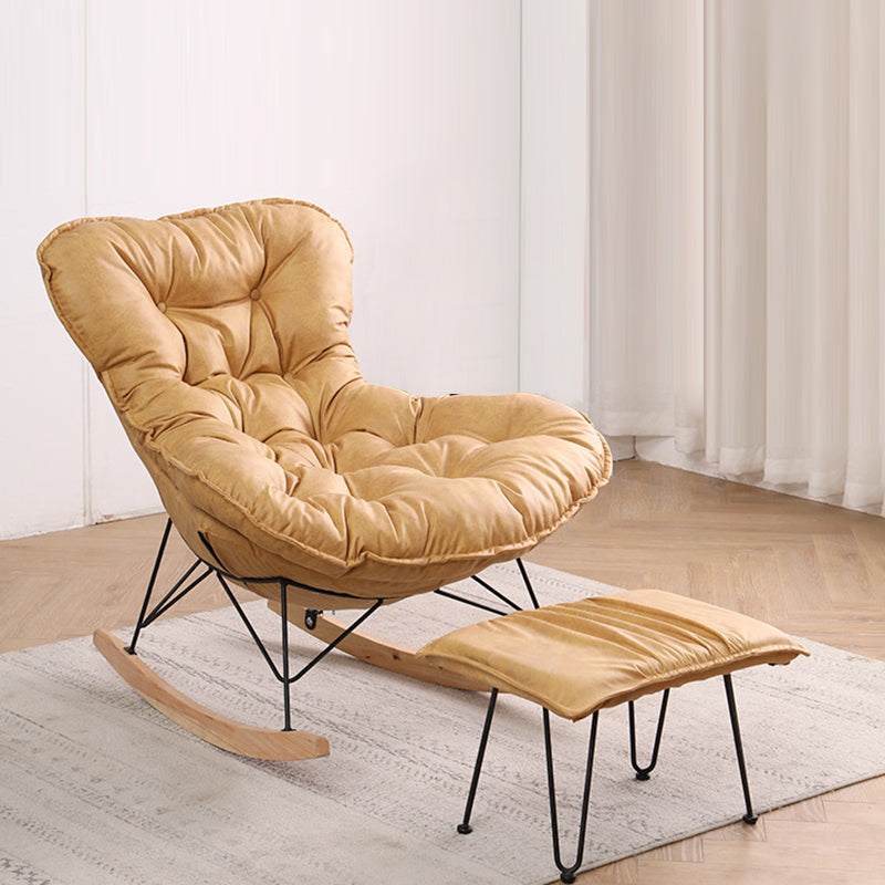 Button-Tufted Rocking Chair Modern Fabric Patchwork Rocking Chair with Ottoman