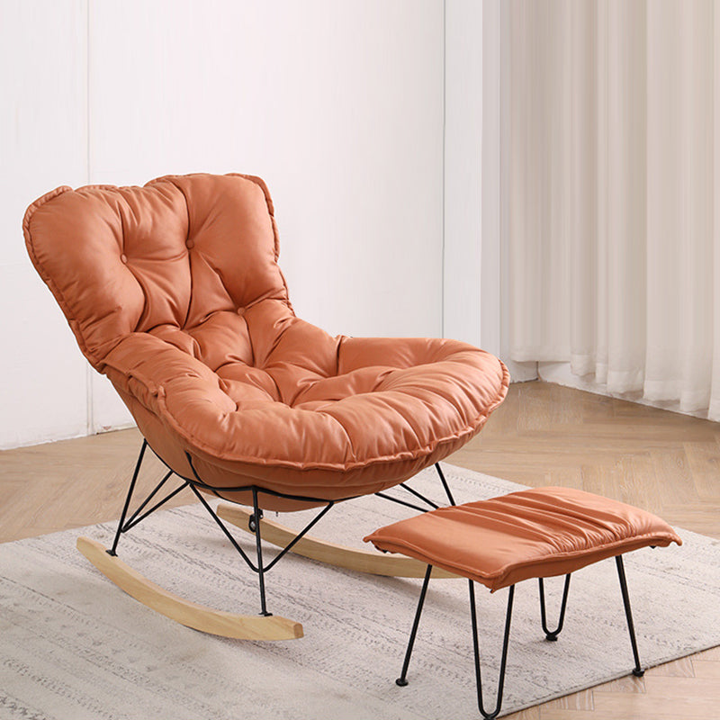 Button-Tufted Rocking Chair Modern Fabric Patchwork Rocking Chair with Ottoman