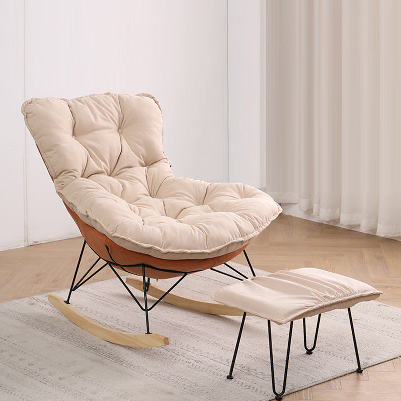 Button-Tufted Rocking Chair Modern Fabric Patchwork Rocking Chair with Ottoman