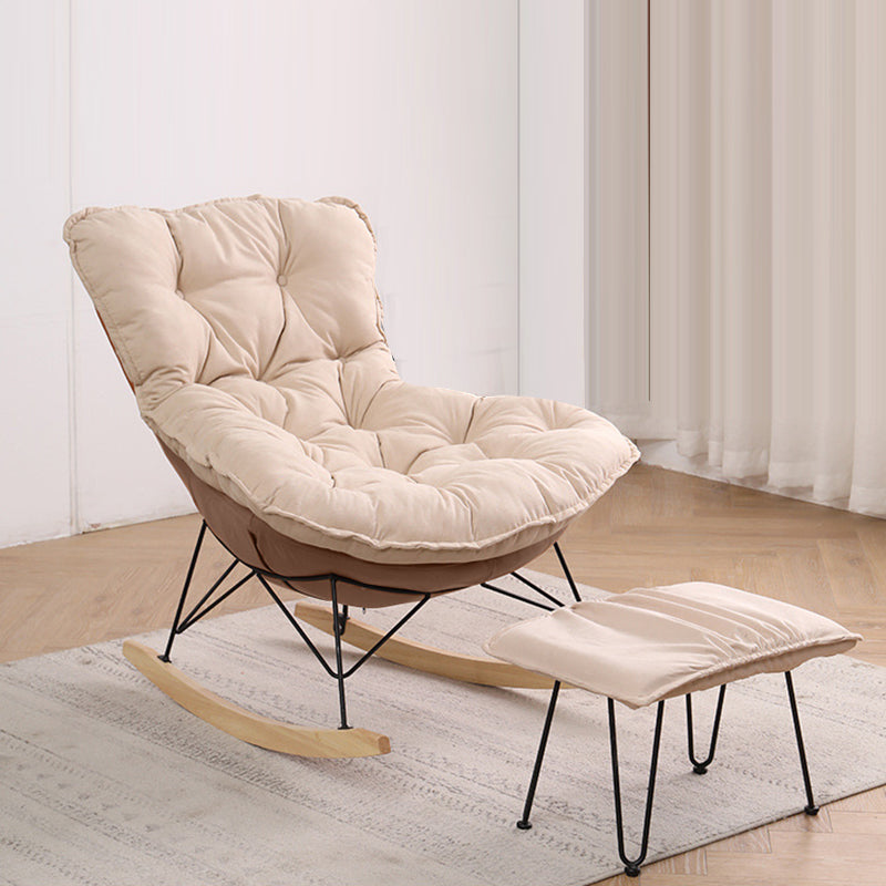 Button-Tufted Rocking Chair Modern Fabric Patchwork Rocking Chair with Ottoman