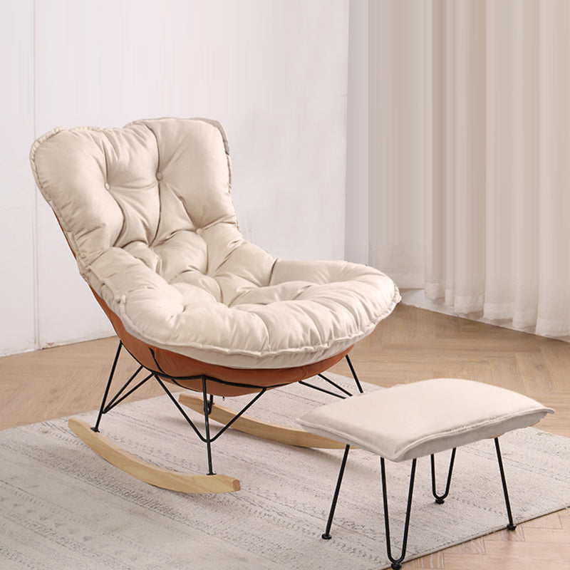 Button-Tufted Rocking Chair Modern Fabric Patchwork Rocking Chair with Ottoman