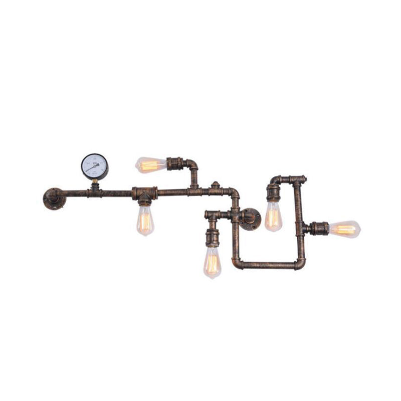 Industrielle verdrehte Rohrwandleuchte 5 Köpfe Eisenwandhalterung in Schwarz/Bronze für Schlafzimmer