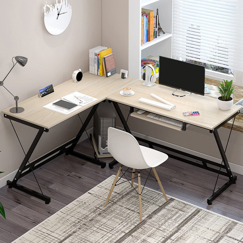 Metal and Wooden Computer Desk Modern L-Shape Keyboard Tray Office Desk for Office