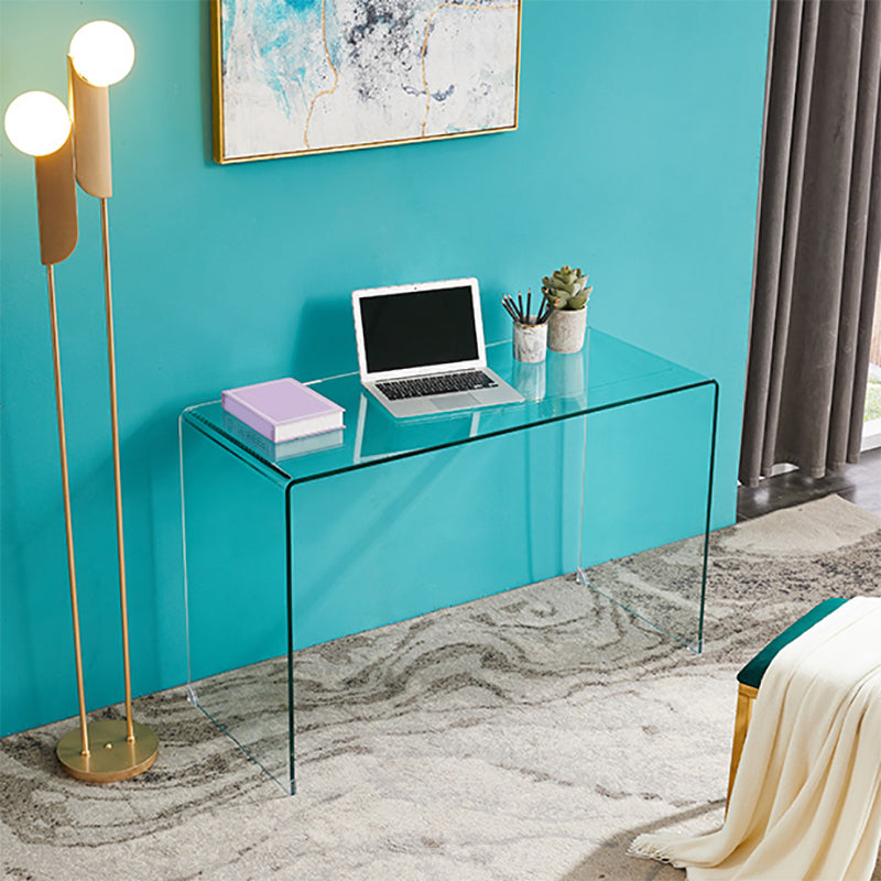 Modern Glass-Top Computer Desk Rectangular Sled Writing Desk for Home