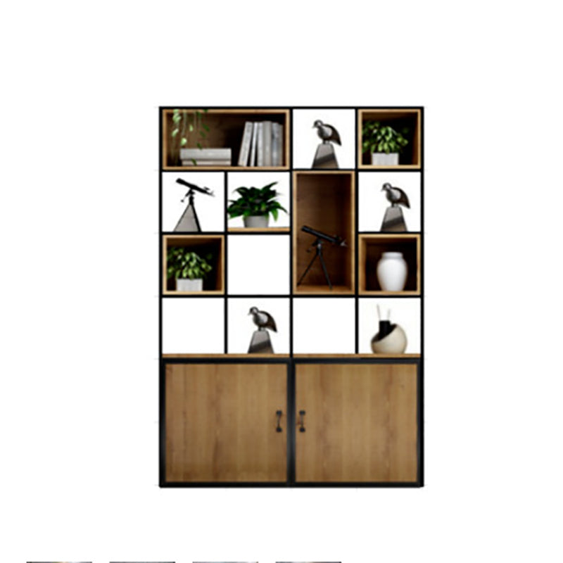 Modern Bookshelf Wood and Metal Multi Layer Shelf Etagere Bookcase for Living Room