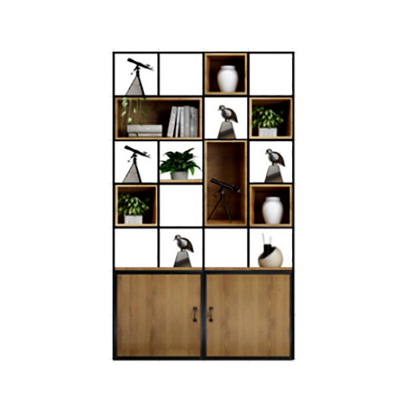 Modern Bookshelf Wood and Metal Multi Layer Shelf Etagere Bookcase for Living Room