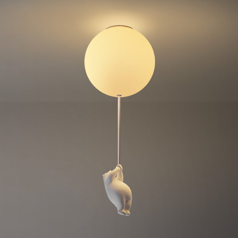 Modern Bear Ceiling Light 1-Light Ceiling Mount Light with Glass Shade for Kid's Room