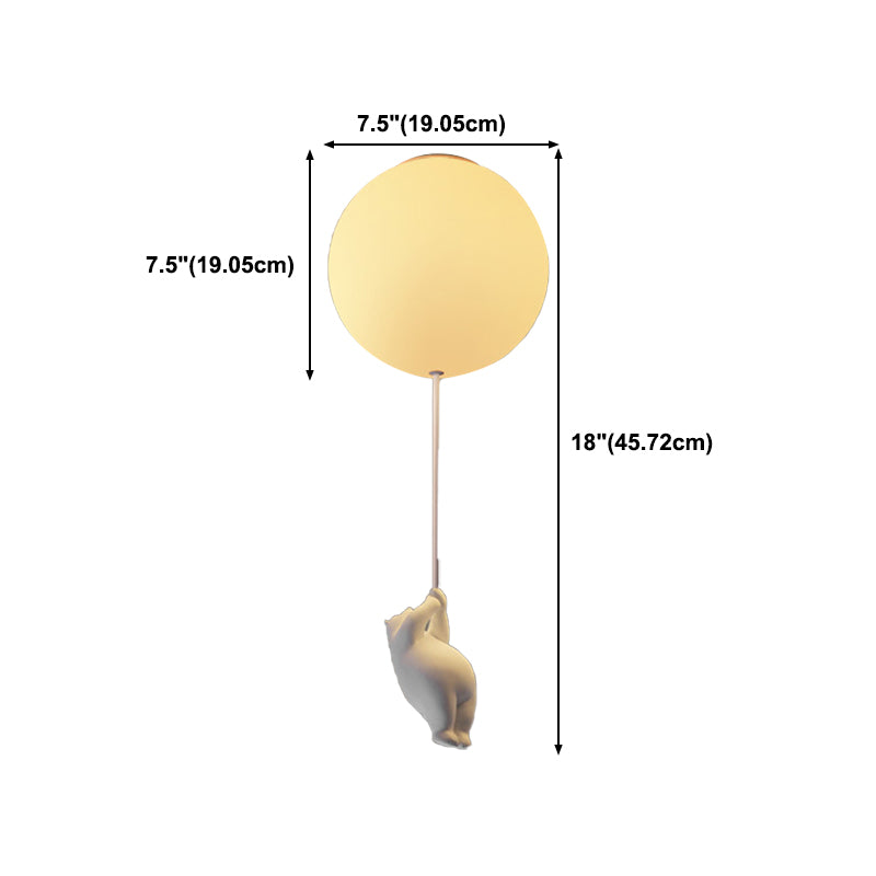 Modern Bear Ceiling Light 1-Light Ceiling Mount Light with Glass Shade for Kid's Room