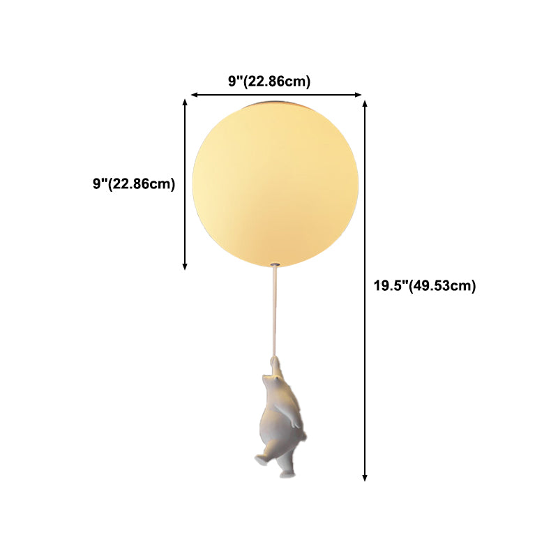 Modern Bear Ceiling Light 1-Light Ceiling Mount Light with Glass Shade for Kid's Room