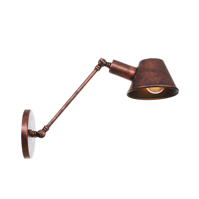 Antiqued Bell Sconce Lighting Fixture 1 Light Iron Wall Lamp in Rust with Swing Arm for Bedroom, 8"/12" Long