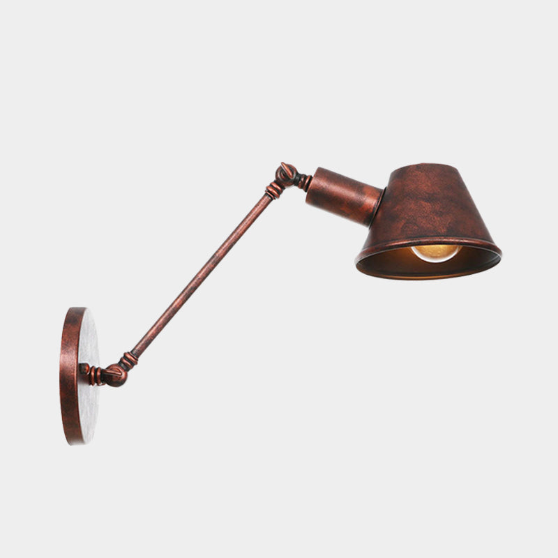Antiqued Bell Sconce Lighting Fixture 1 Light Iron Wall Lamp in Rust with Swing Arm for Bedroom, 8"/12" Long